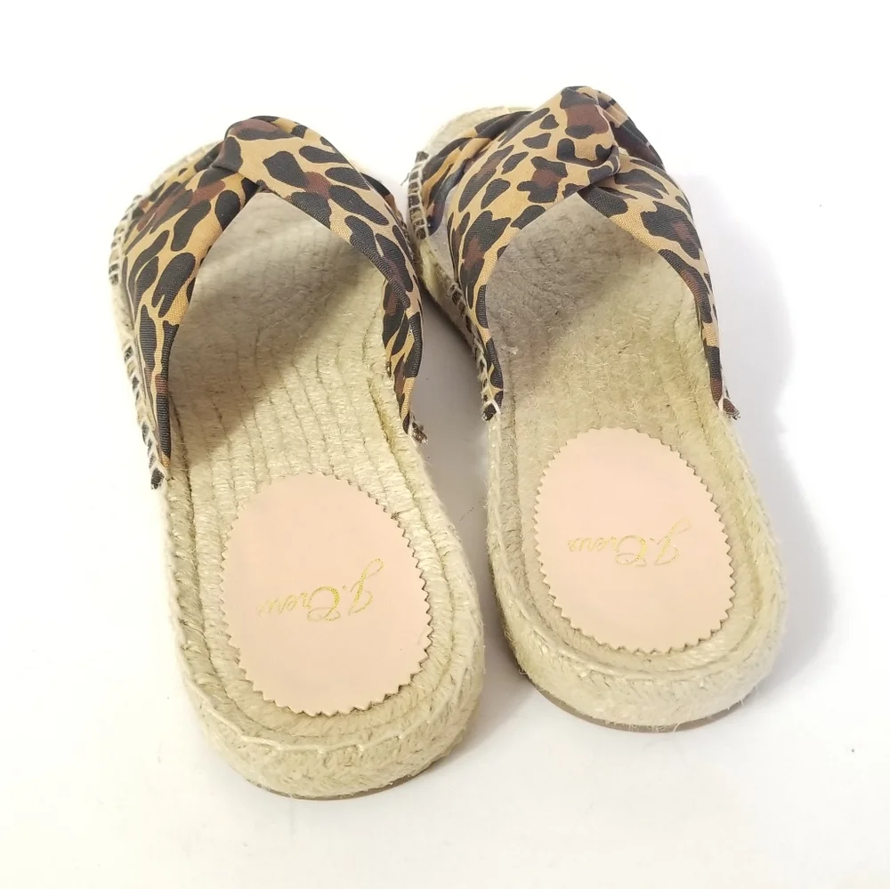J.CREW Leopard Canvas Twisted Knot Espadrille Flats Sandal Sz 8.5 Cheetah Brown